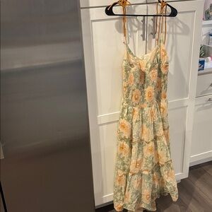 Free People White and Yellow Smocked Top